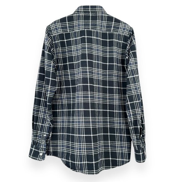 Saturdays NYC Black White Blue Plaid Button Up Flannel Overshirt Shirt sz M - Picture 2 of 6